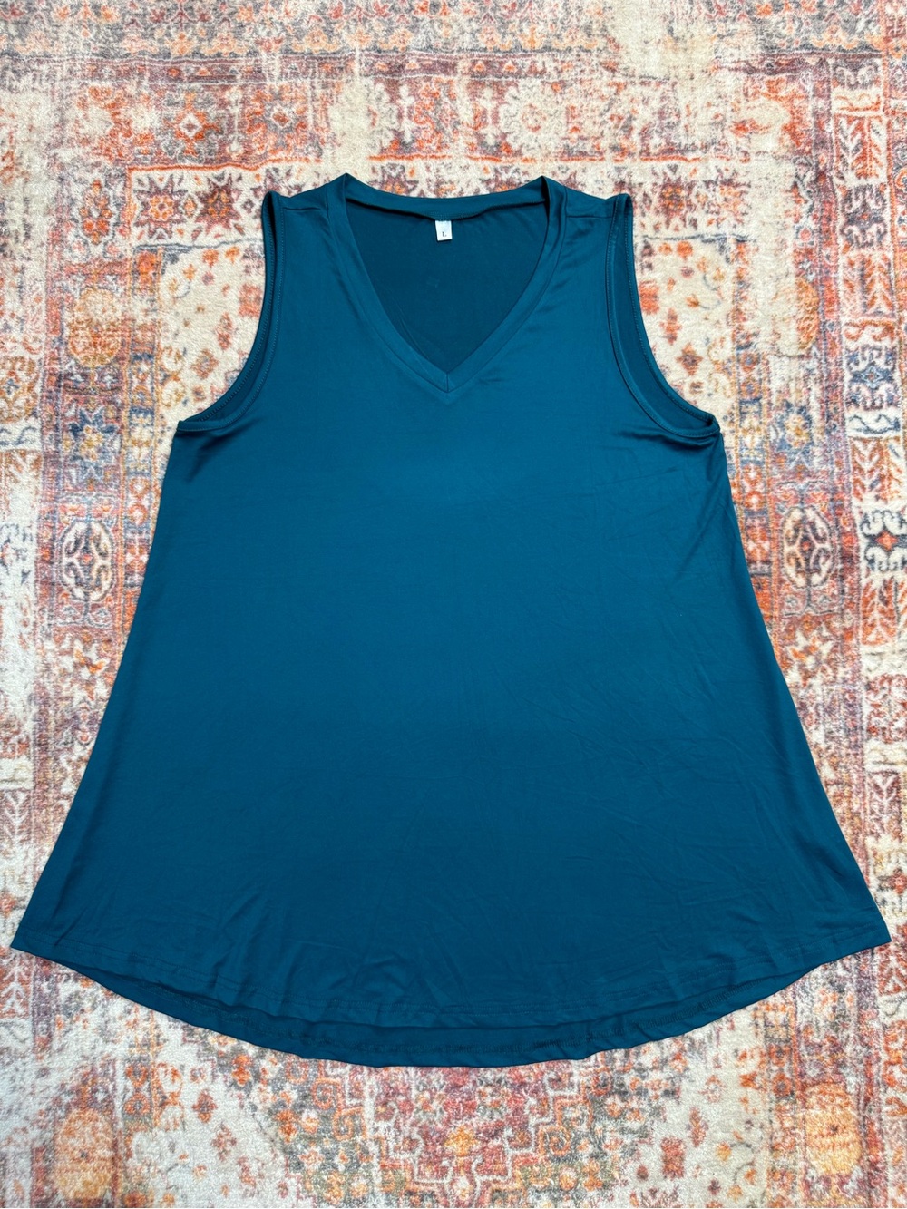Teal V-Neck Flowy Tunic Tank Top Size Large